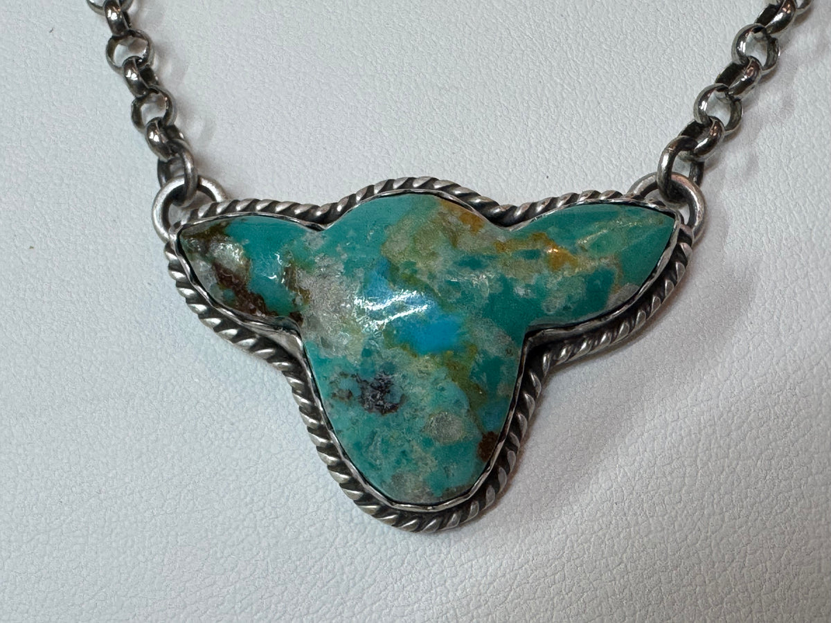 Handmade Turquoise Cow Head Sterling Silver Necklace