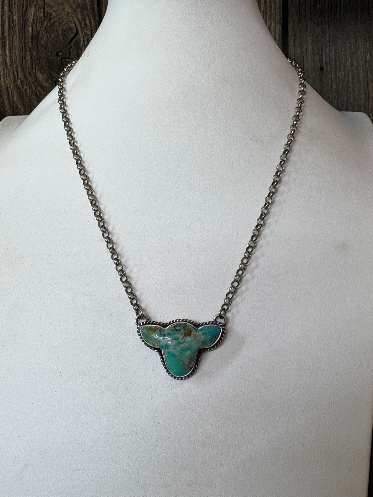Handmade Turquoise Cow Head Sterling Silver Necklace