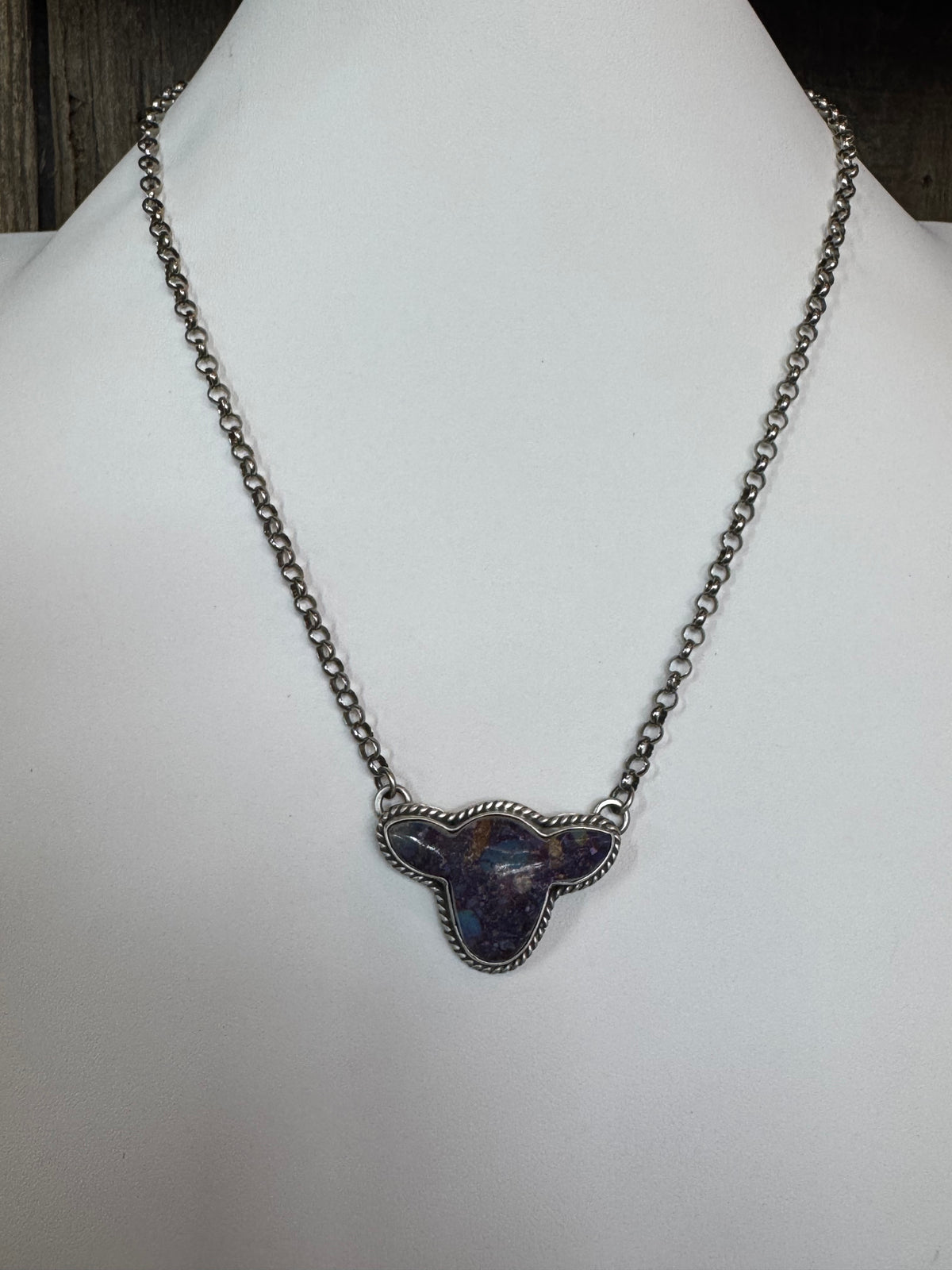 Handmade Turquoise Cow Head Sterling Silver Necklace