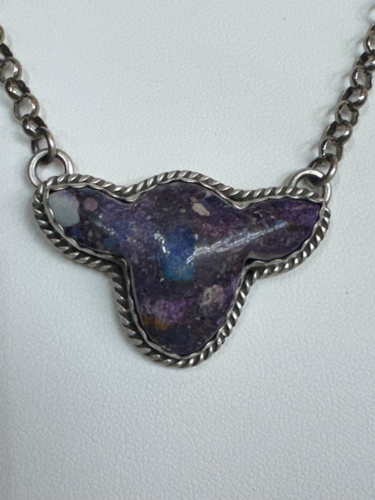 Handmade Turquoise Cow Head Sterling Silver Necklace