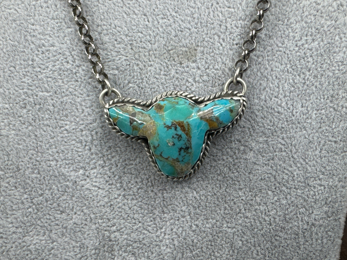 Handmade Turquoise Cow Head Sterling Silver Necklace