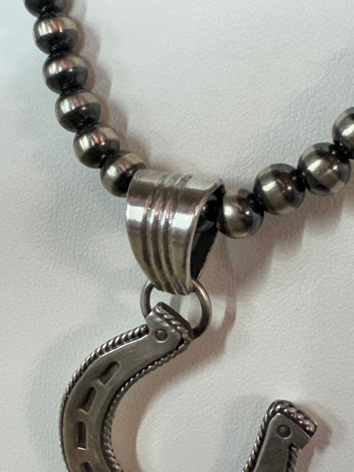 Native American Handmade Sterling Silver Horseshoe Pendant with Stone
