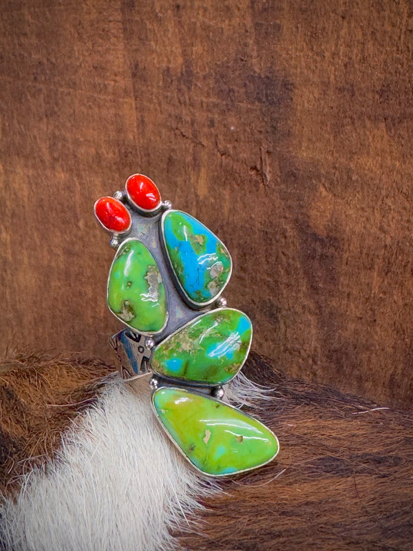 Beautiful Handmade Sonoran Mountain Turquoise And Sterling Silver Adjustable Ring