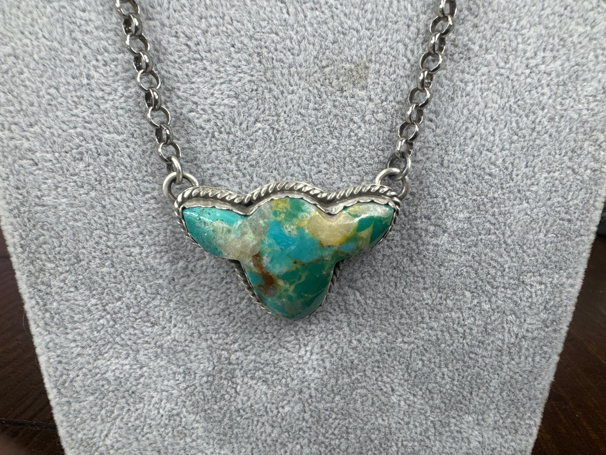 Handmade Turquoise Cow Head Sterling Silver Necklace