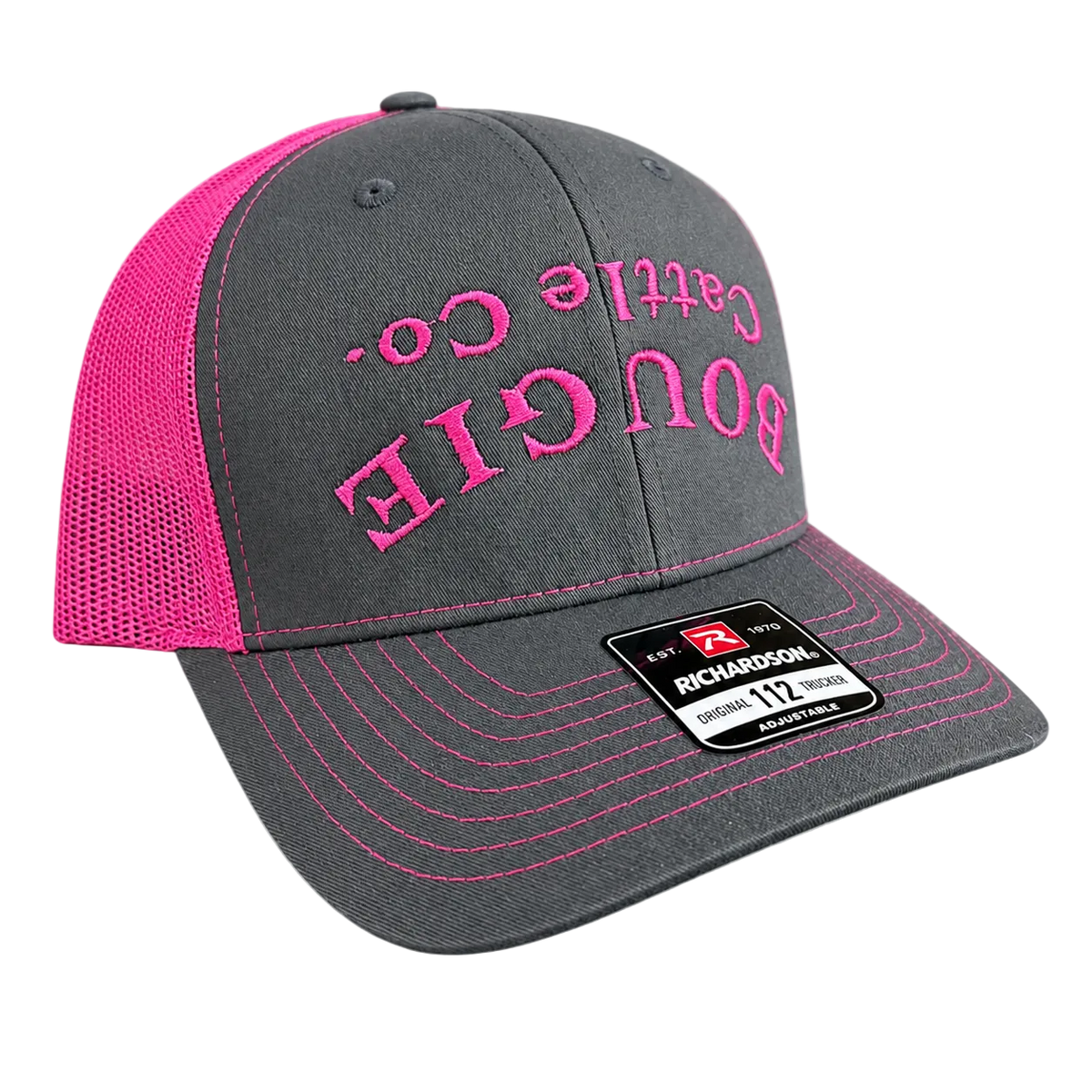 Gray and pink cap with 'Bougie' text on a transparent background