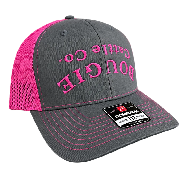 Gray and pink cap with 'Bougie' text on a transparent background