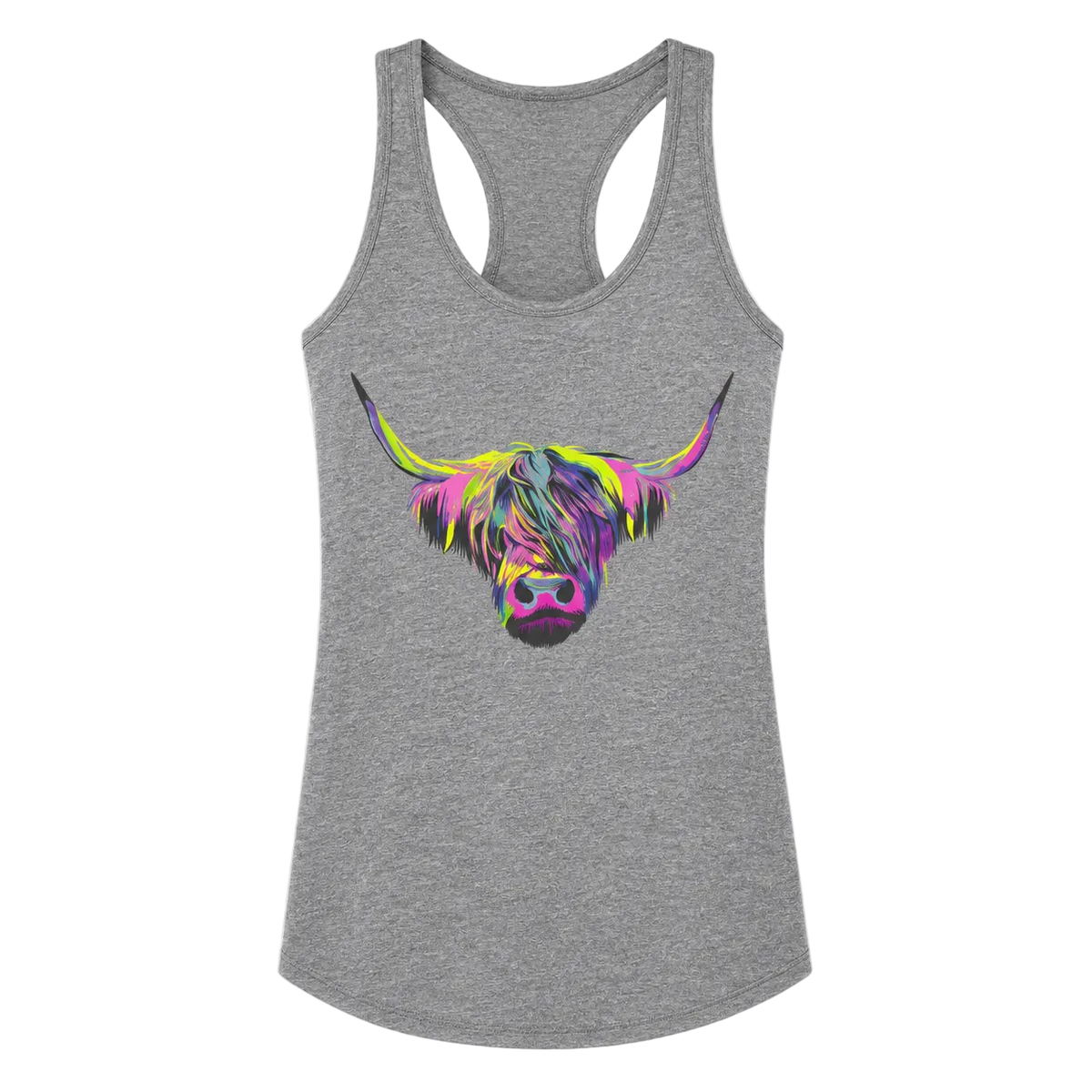 Gray Highland Cow Racerback Tank Top
