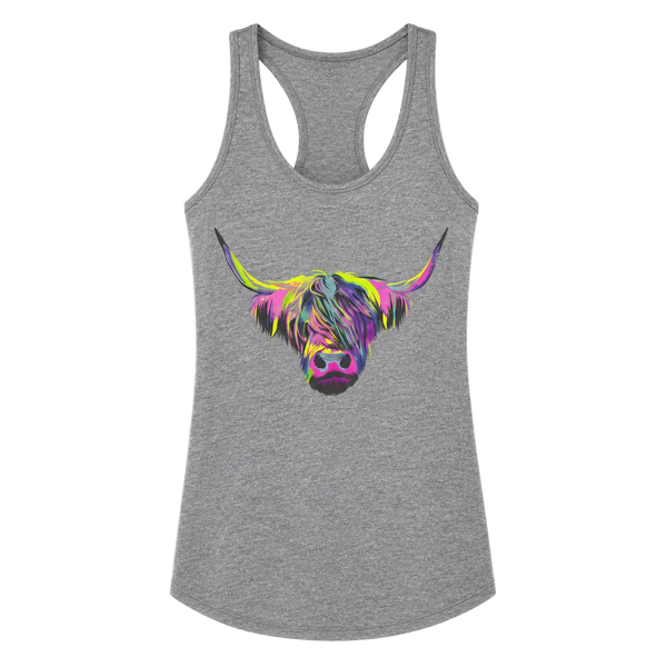 Gray Highland Cow Racerback Tank Top