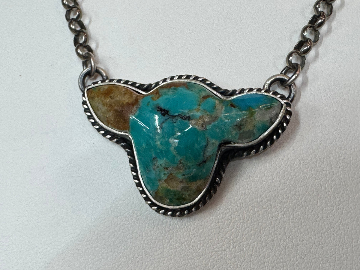 Handmade Turquoise Cow Head Sterling Silver Necklace