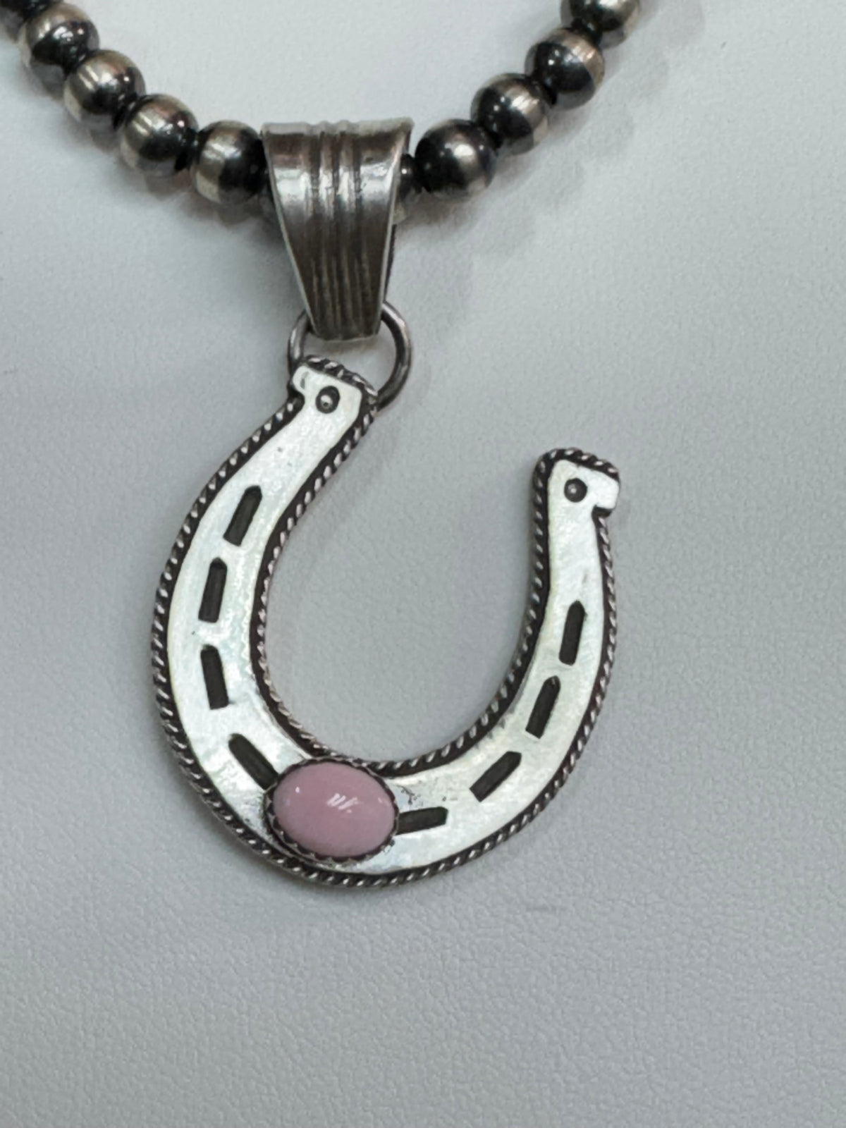 Native American Handmade Sterling Silver Horseshoe Pendant with Stone