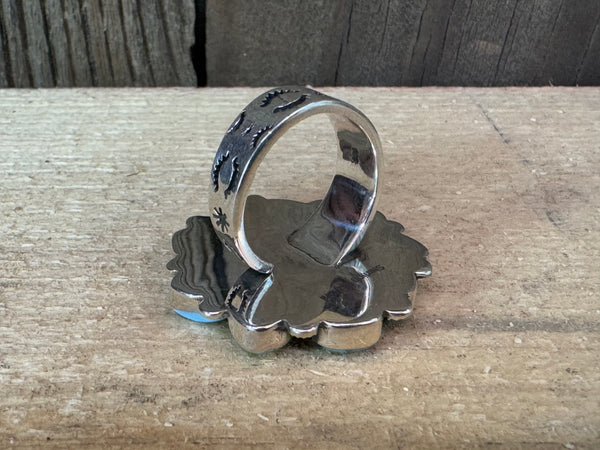 Beautiful Handmade Golden Hills Turquoise And Sterling Silver Adjustable Ring