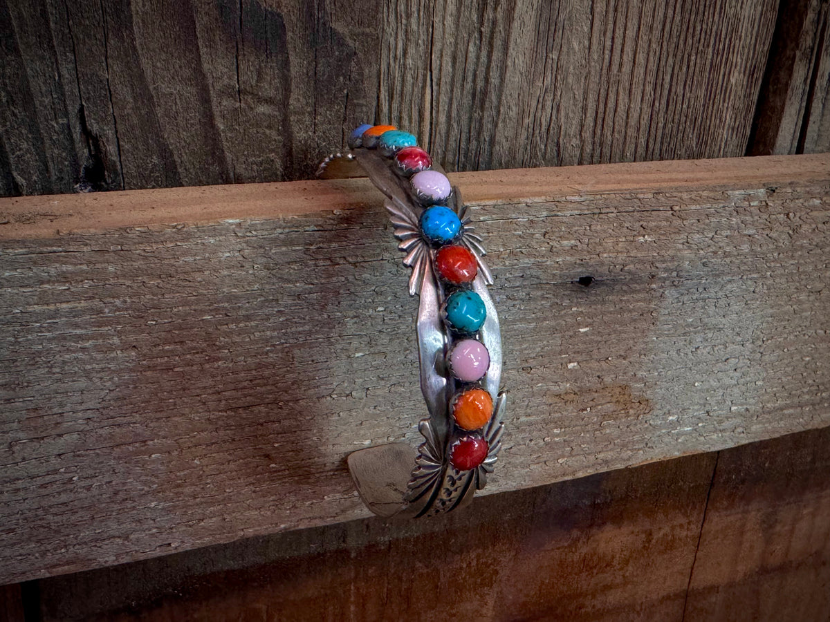 Handmade Multi Stone Sterling Silver Cuff Bracelet