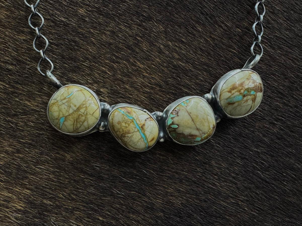 Native American Turquoise Sterling Silver Bar Necklace