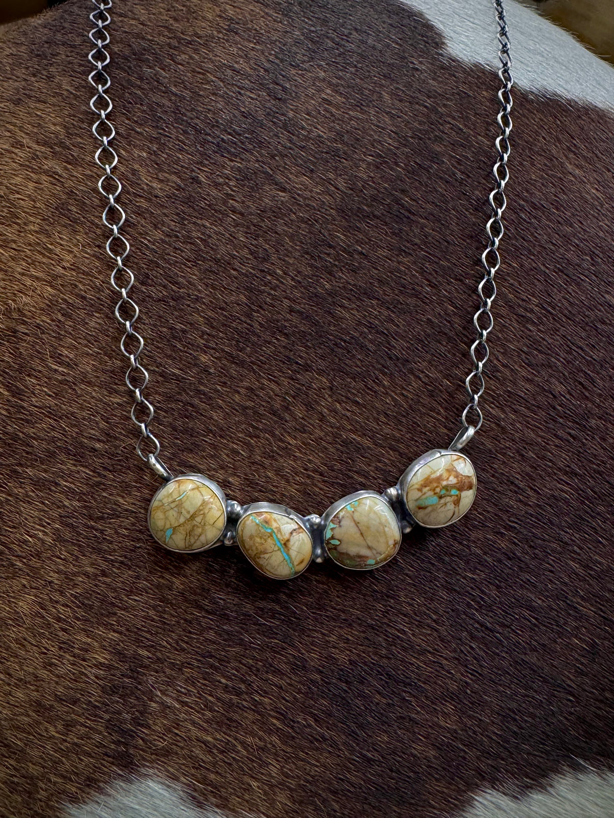 Native American Turquoise Sterling Silver Bar Necklace