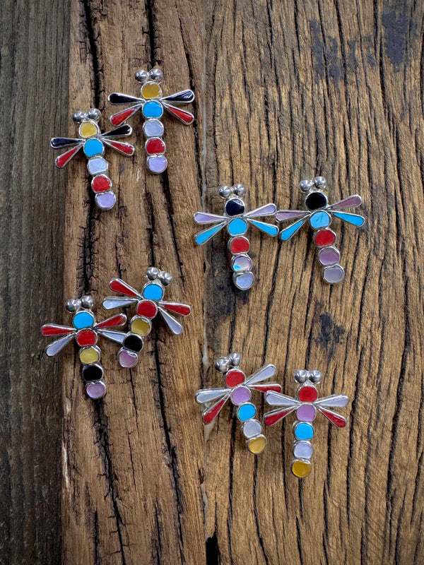 Dragon Fly Sterling Silver Post Earring with Stone Inlay