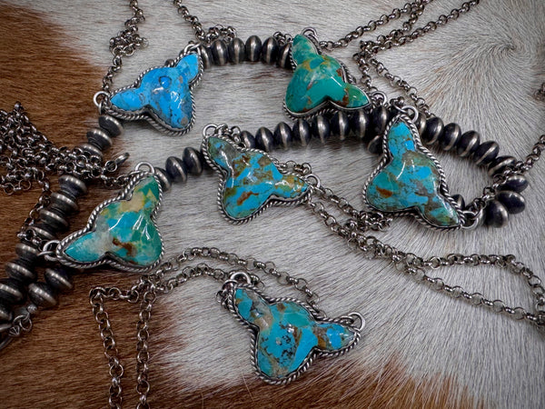 Handmade Turquoise Cow Head Sterling Silver Necklace