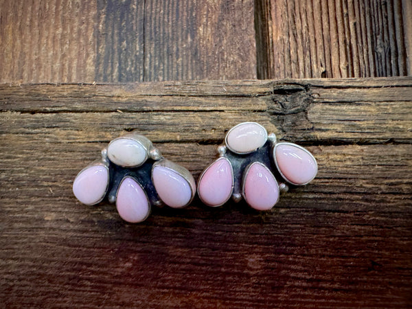 Handmade Pink Conch Sterling Silver Stud Earrings