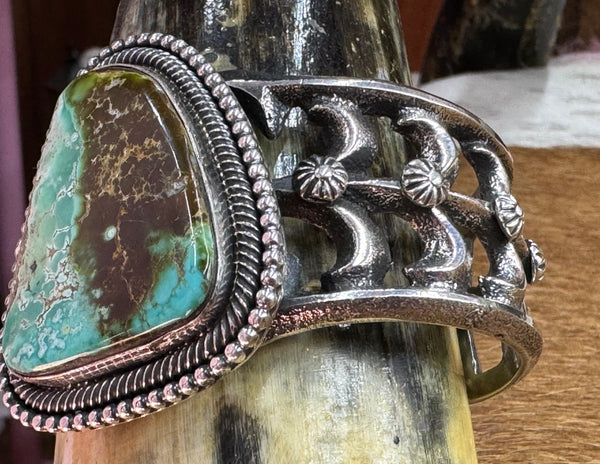 Native American Large Turquoise Sterling Silver Cuff - Artist Signed