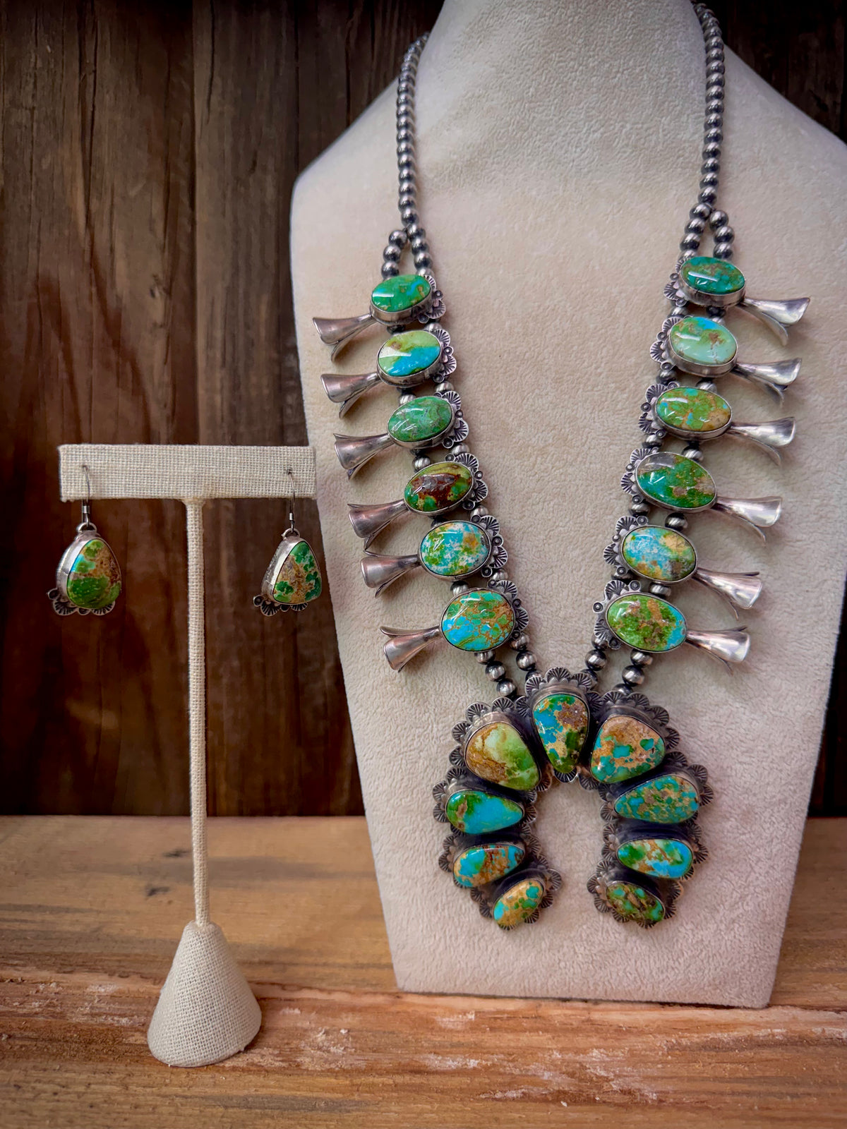 Native American Turquoise Sterling Silver Squash Blossom - Artist Stamped