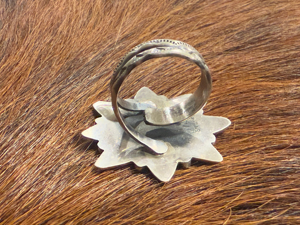 Navajo Sterling Silver Adjustable Concho Flower Ring- Artist Stamped
