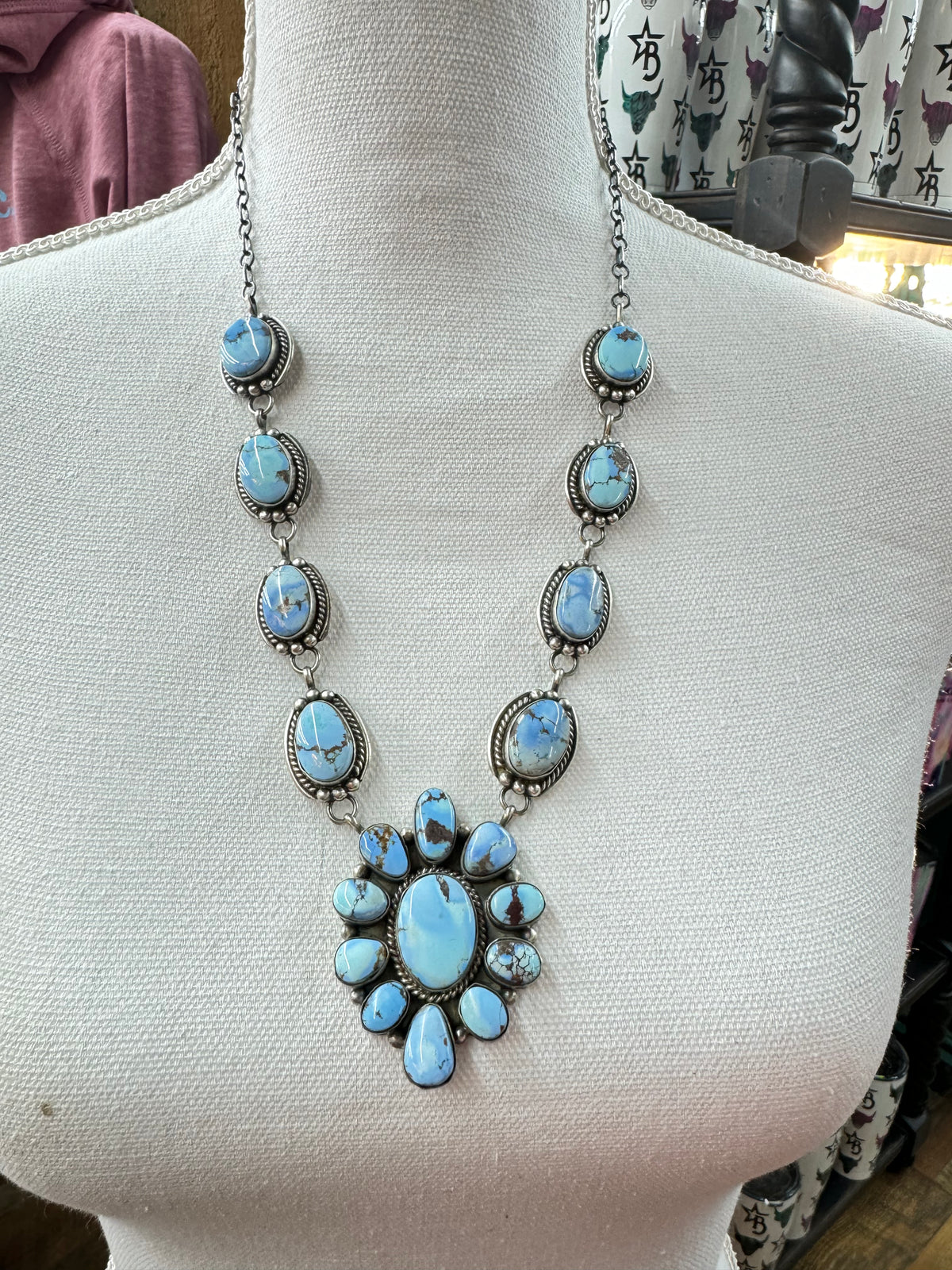 Dry-Creek Turquoise Sterling Silver Lariat Necklace/Earring Set