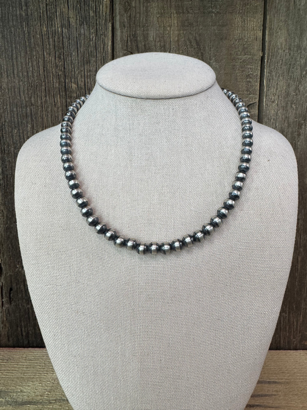 Native American Navajo Sterling Silver 7mm Bead Necklace