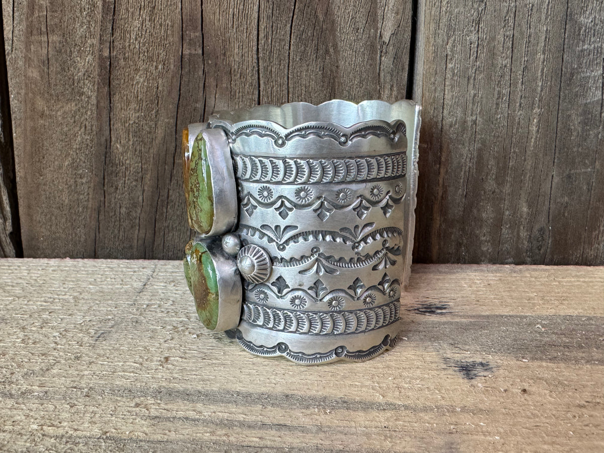 Native American Turquoise Sterling Silver Cuff - Artist Signed