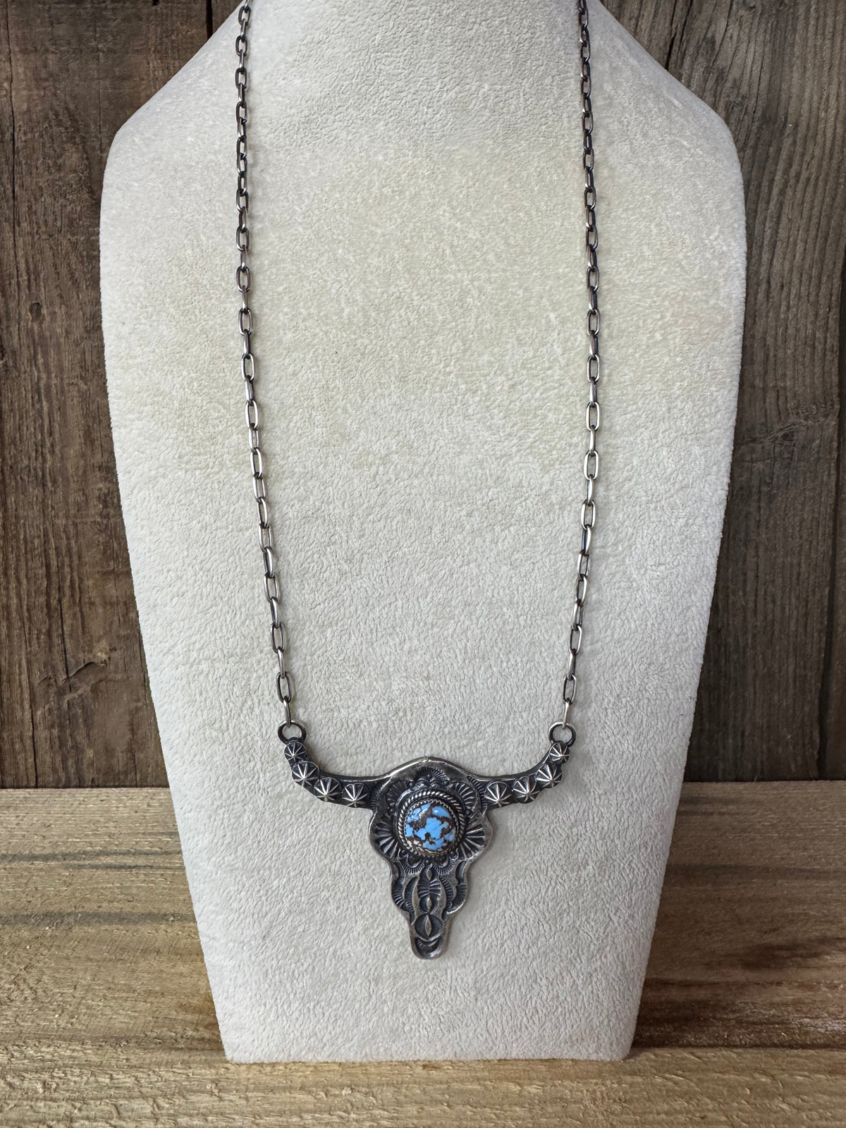 Native American Steer Skull Sterling Silver Necklace