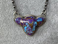 Load image into Gallery viewer, Native American Mojave Turquoise Cow Head Sterling Silver Necklace with Matching Ring
