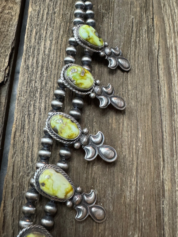 Native American Handmade Palomino Turquoise Sterling Silver Squash Blossom