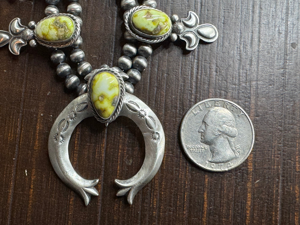 Native American Handmade Palomino Turquoise Sterling Silver Squash Blossom
