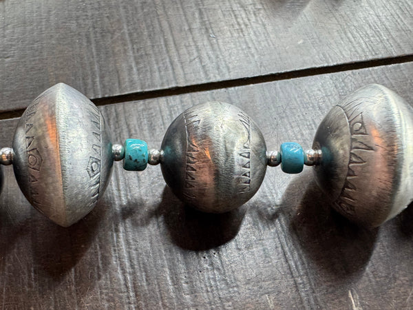 Handmade Native American Sterling Silver Disk Navajo Pearl Necklace and Earring Set