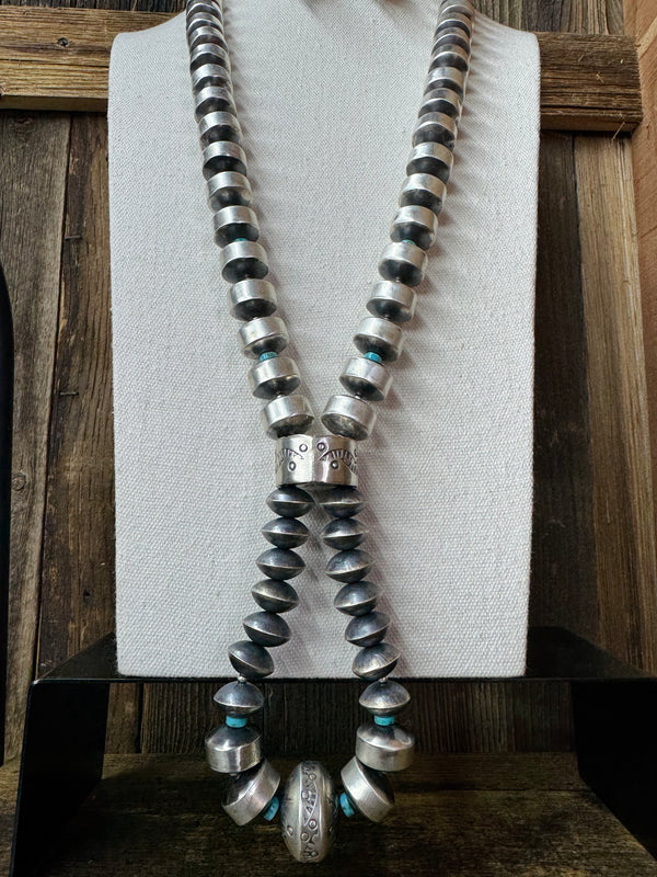 Handmade Native American Sterling Silver Navajo Pearl Lariat with Matching Earrings