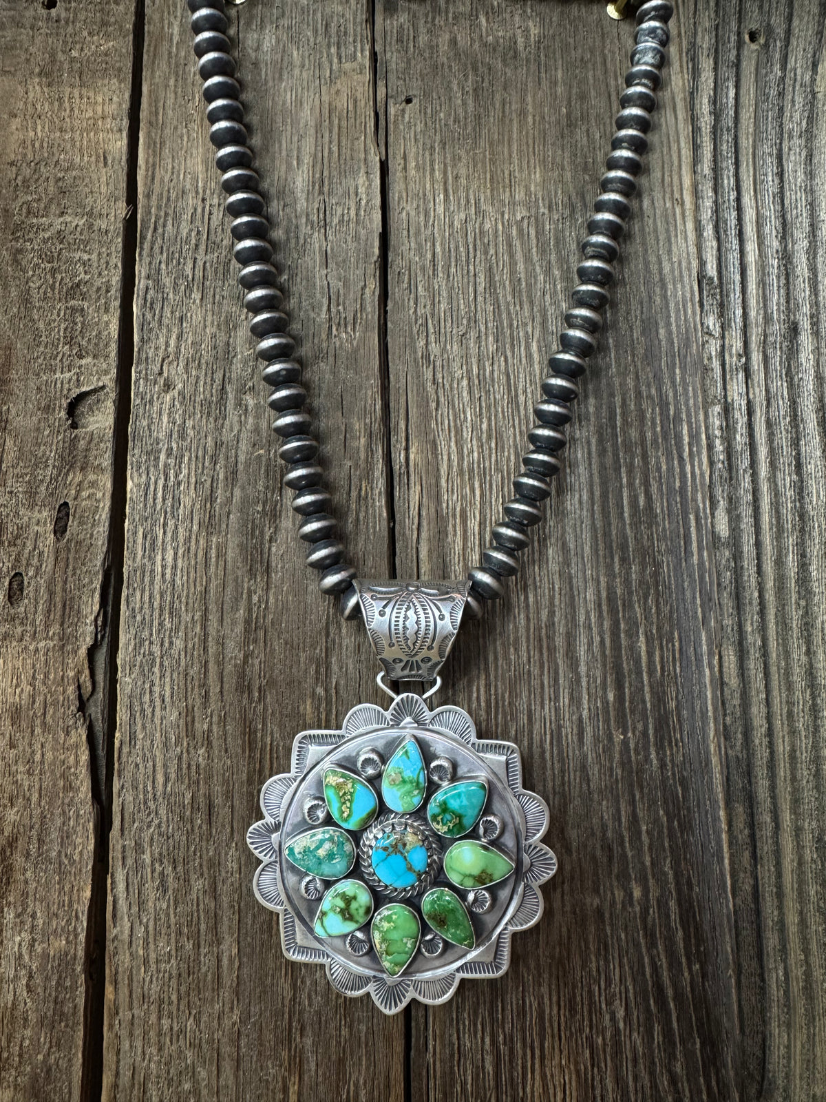Native American Turquoise Cluster Sterling Silver Pendant