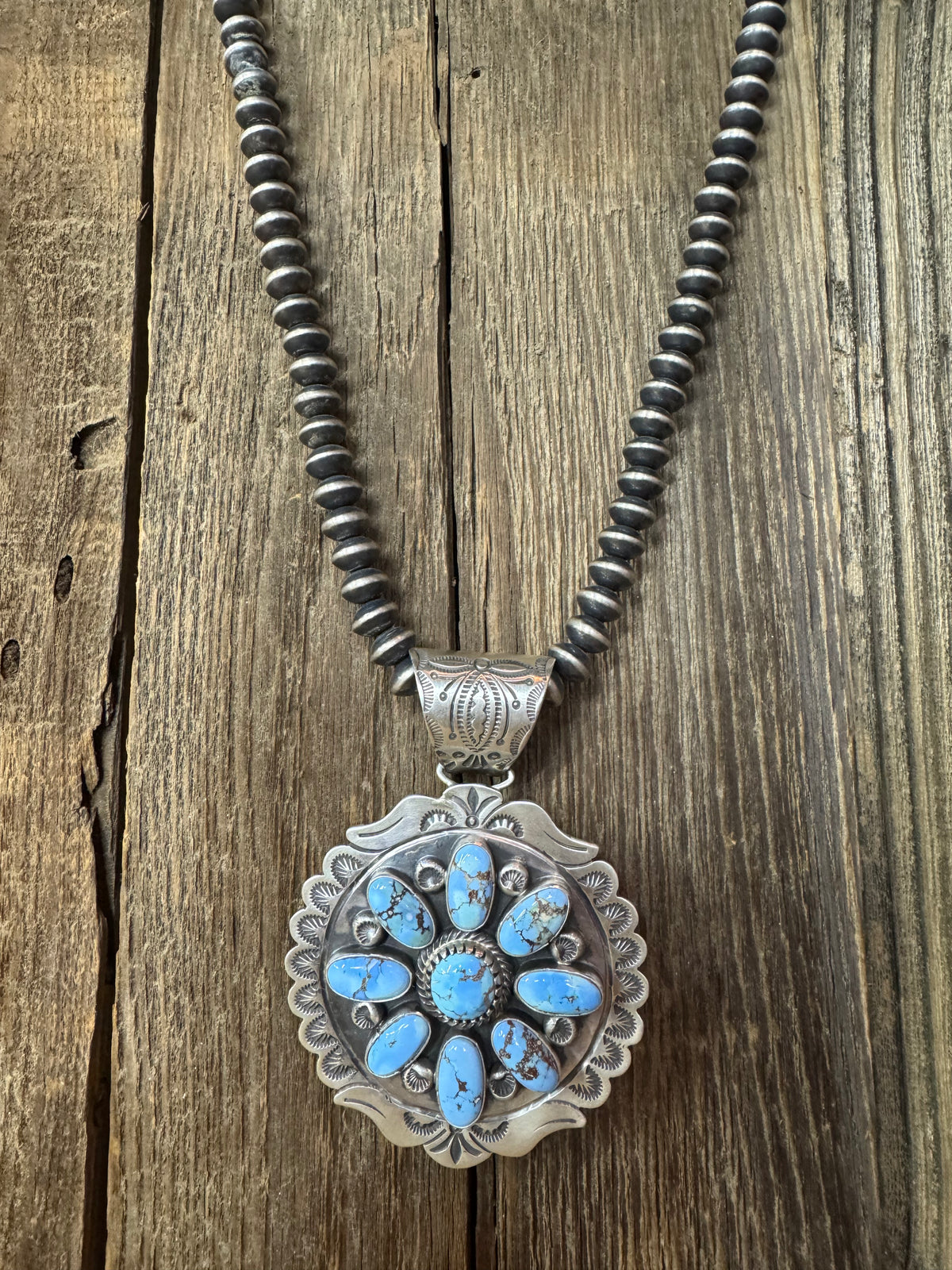 Native American Turquoise Cluster Sterling Silver Pendant