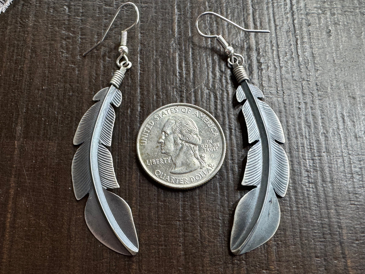 Native American Feather Sterling Silver Dangle Earrings