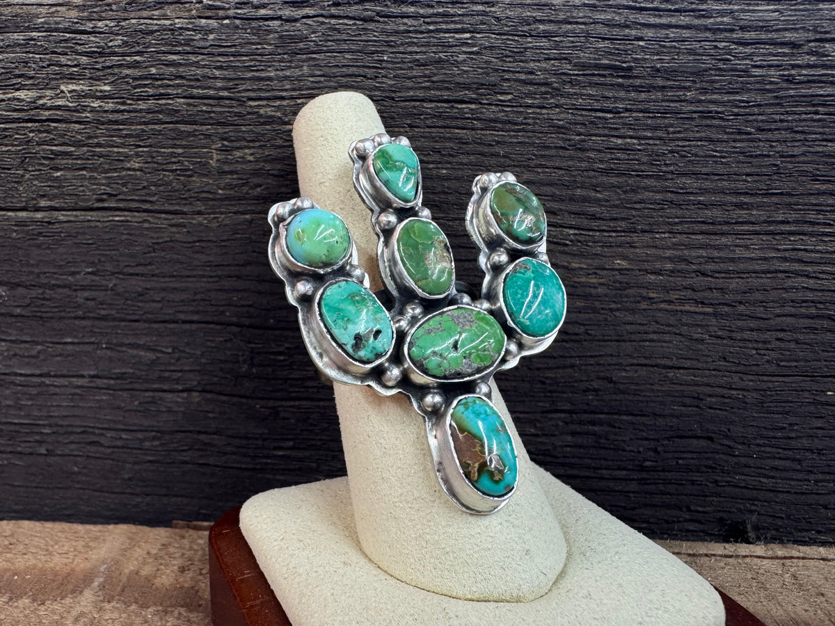 Native American Handmade Turquoise Cactus Sterling Silver Ring