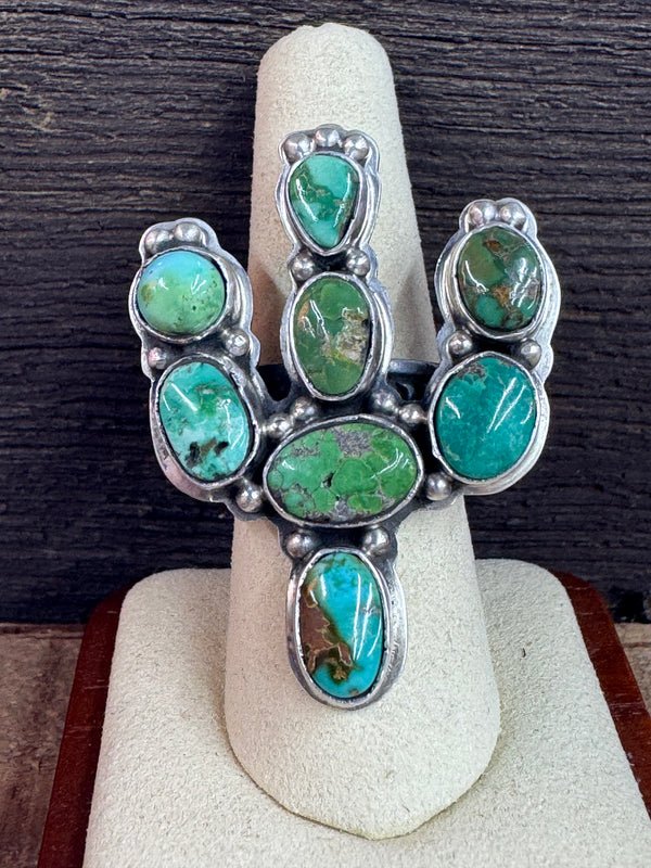 Native American Handmade Turquoise Cactus Sterling Silver Ring