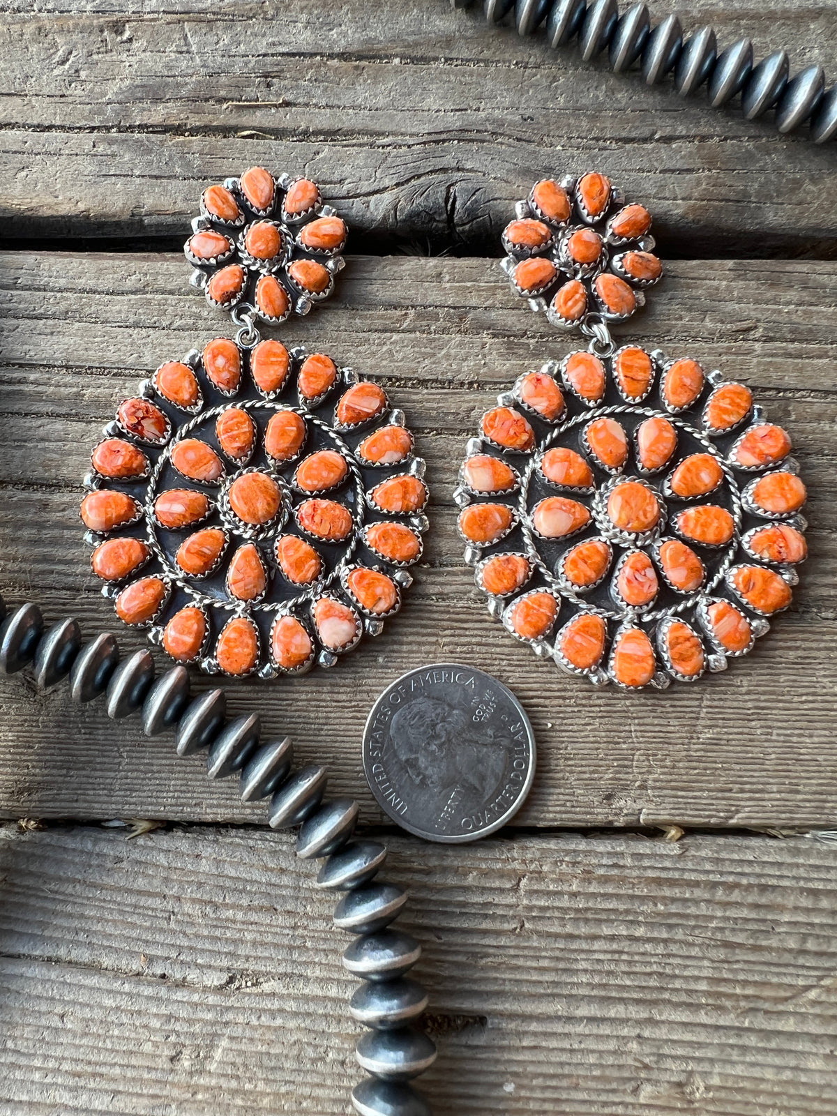 Large Sterling Silver Spiny Oyster Cluster Earrings