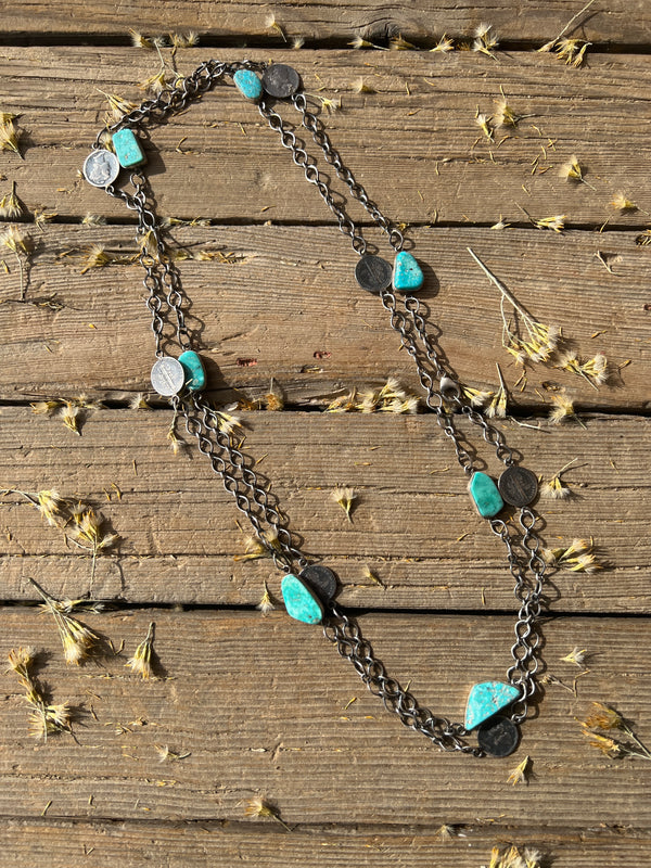 Sterling Silver Turquoise & Mercury Dime Necklace