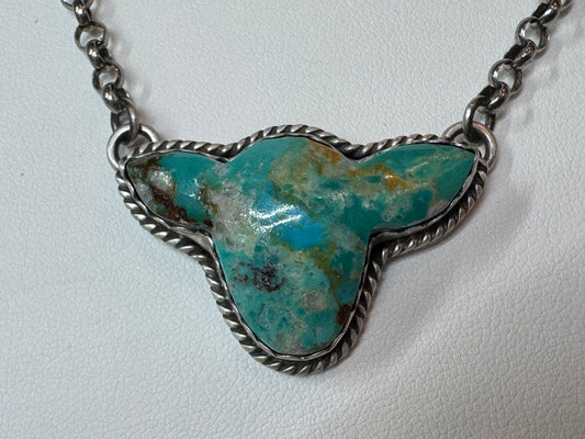 Handmade Turquoise Cow Head Sterling Silver Necklace