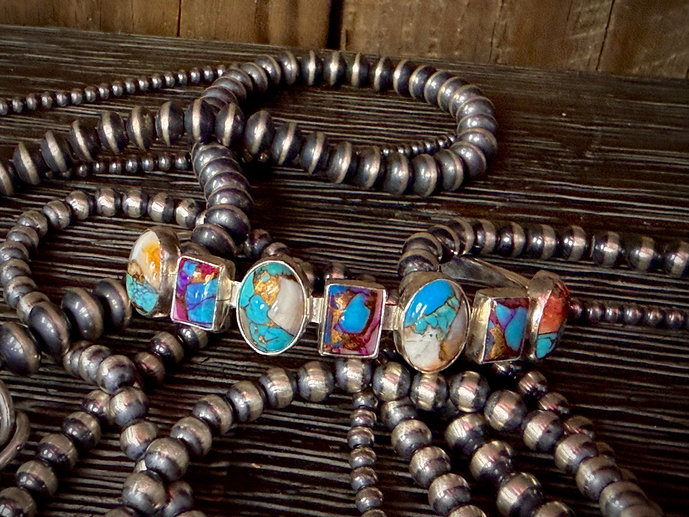 Navajo Multi Stone & Sterling Silver Cuff Bracelet