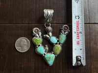 Native American Handmade Turquoise Cactus Sterling Silver Pendant