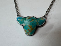 Handmade Turquoise Cow Head Sterling Silver Necklace