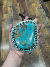 Artist Stamped Sterling Silver Turquoise Statement Bolo Tie