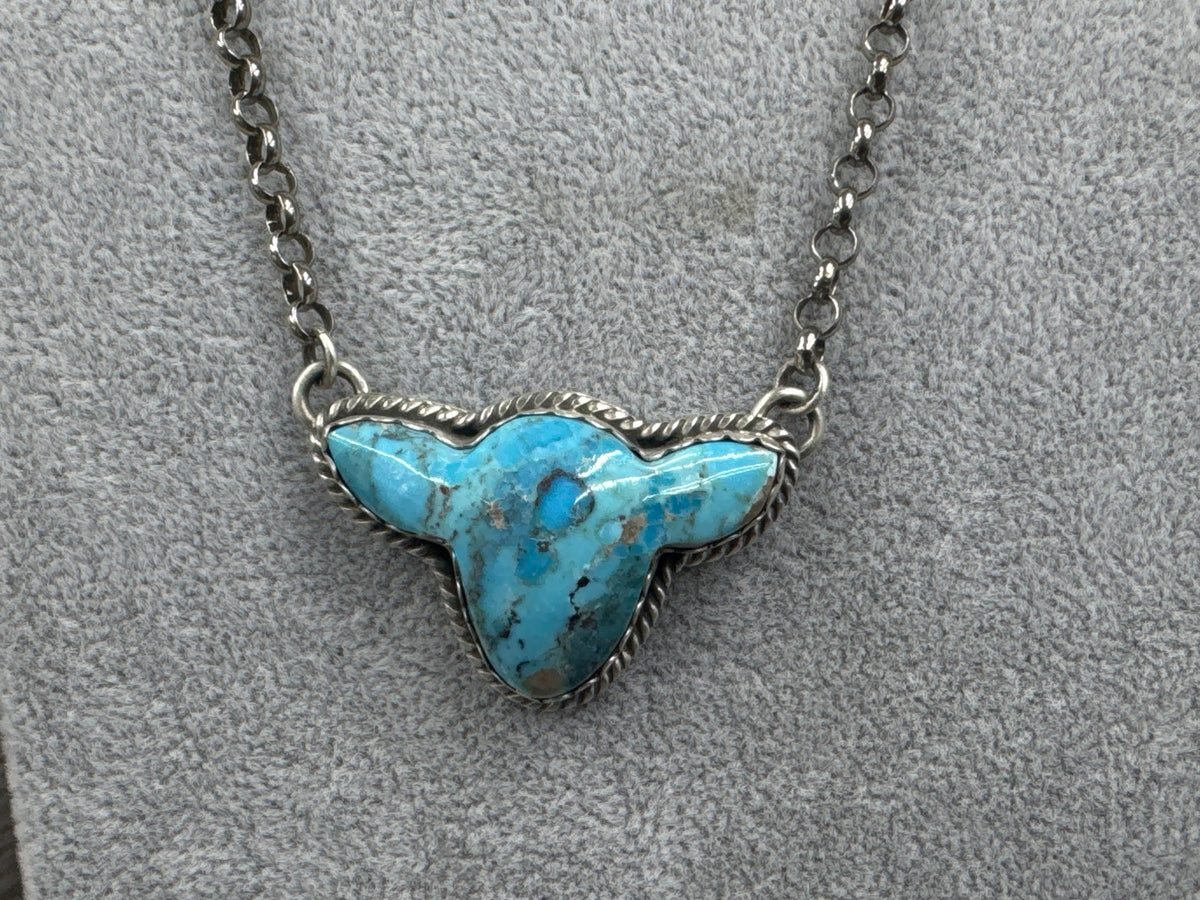 Handmade Turquoise Cow Head Sterling Silver Necklace