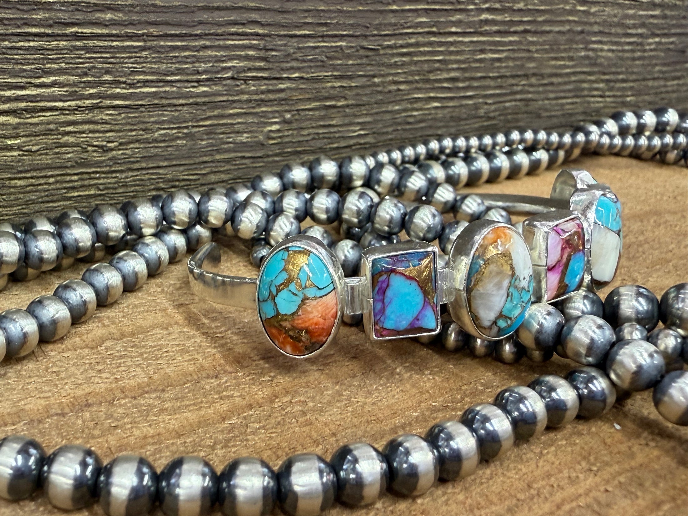 Navajo Multi Stone & Sterling Silver Cuff Bracelet