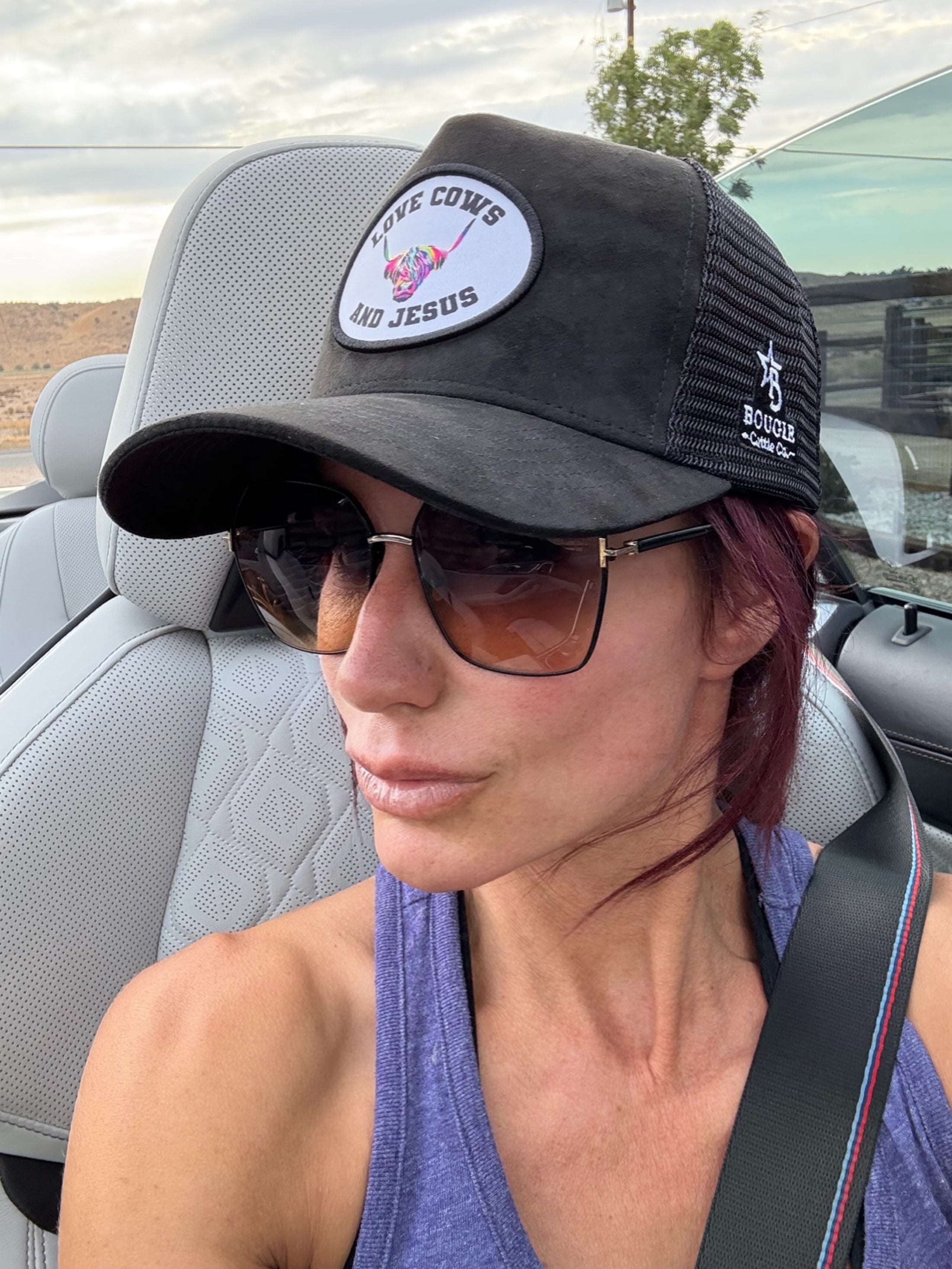 LOVE Cows and JESUS Patch- Black Suede Baseball Cap Hat