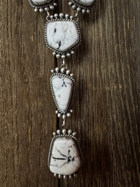 Native American White Buffalo Sterling Silver Lariat Necklace with Earrings