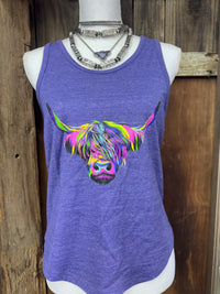 Purple Highland Cow Racerback Tank Top